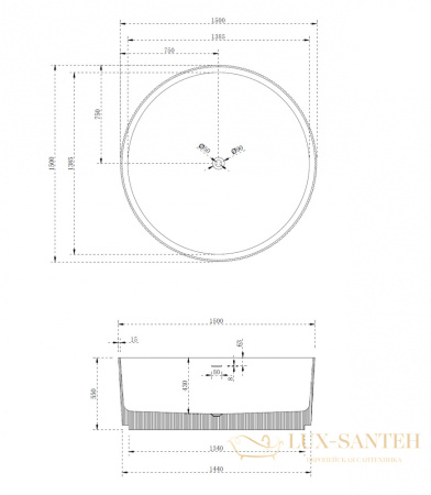 ванна свободностоящая из искусственного камня abber stein as9679blau, 150х150х55h см, голубой матовый 