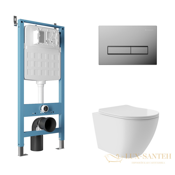 комплект aqueduto aqds127t, инсталляция tecnica novo, панель смыва retangulo, хром, унитаз ovo plus, сиденье микролифт, белый