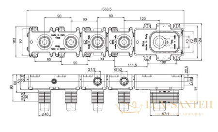 встраиваемая часть fima carlo frattini fimathermbox s f2463/1m, механическое управление, на 3 выхода