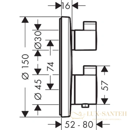 термостат hansgrohe ecostat s с запорным/переключающим вентилем ecostat s скрытый монтаж 15758140, шлифованная бронза