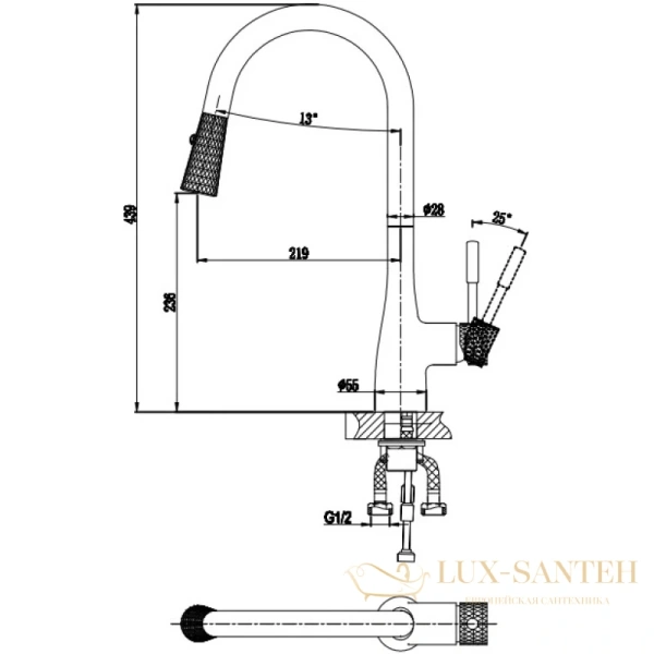 смеситель d&k rhein.schiller da1462504d для кухни, хром/золотой