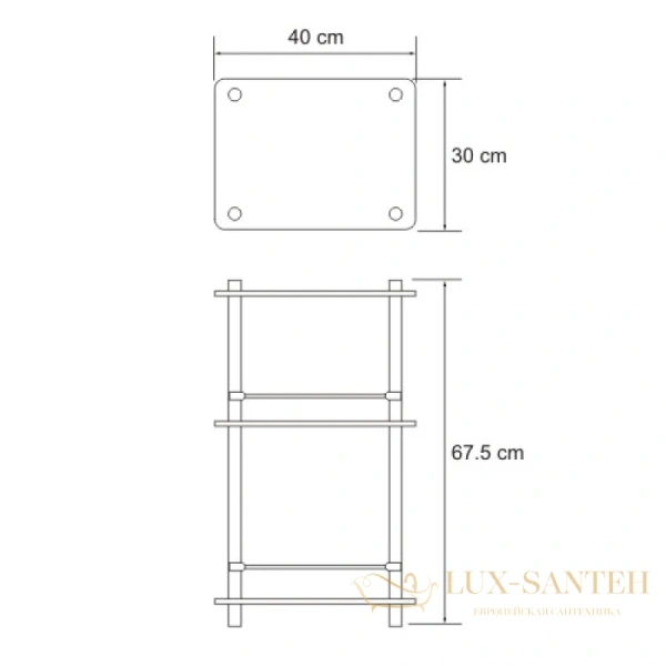 напольная стеклянная полка wasserkraft bm k-4033 40 см, хром
