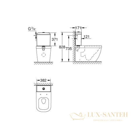 бачок для унитаза grohe euro ceramic 39333000, подвод воды сбоку, белый