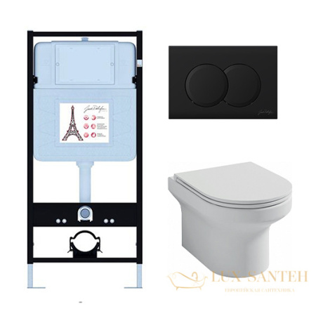 комплект jacob delafon elite e21743ru-bl, унитаз, инсталляция, сиденье микролифт, панель смыва, черный матовый