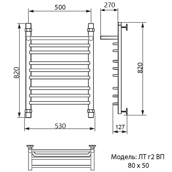 полотенцесушитель ника trapezium лт (г2) вп 80/50, цвет хром