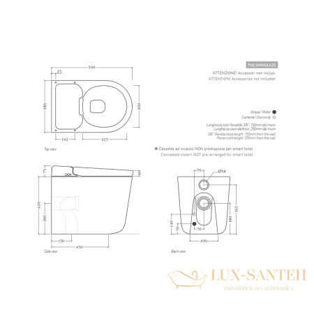 унитаз приставной 38х59 см artceram hype khyv002 05 00, с крышкой-биде и дистанционным пультом,  saniglaze matt white
