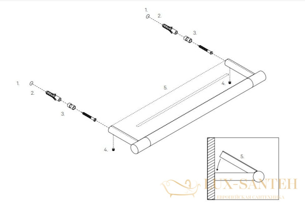 полка для душа 350 мм, decor walther bar da, 0863800, хром/белый