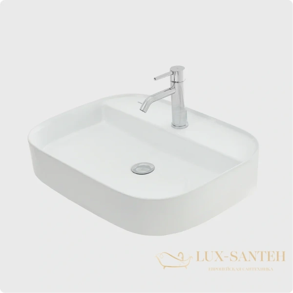 раковина накладная aquame aqm5003, 610*450 мм, 1 отверстие под смеситель, белый глянцевый