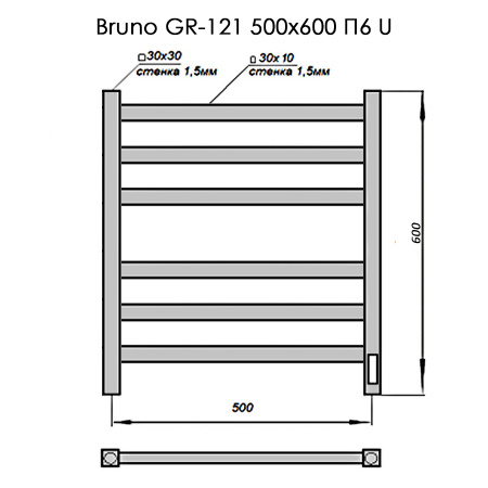 полотенцесушитель электрический с/т grois bruno gr-121 500/600 п6 ral9003 u белый