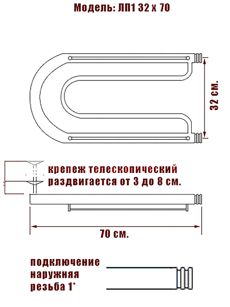 полотенцесушитель ника econ пл 32/70 с полкой, цвет хром