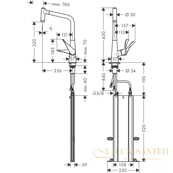 смеситель для кухни hansgrohe metris 73801000