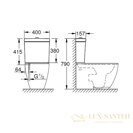 бачок для унитаза grohe essence 39579000 подвод воды снизу, белый