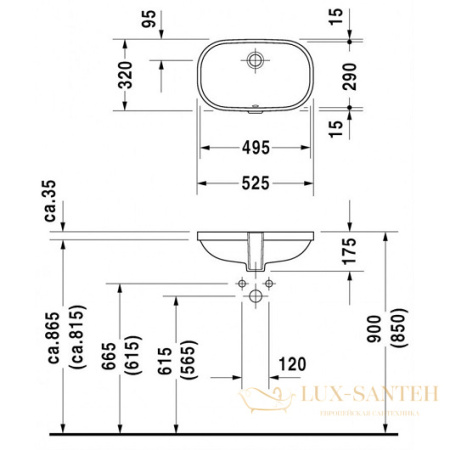 раковина встраиваемая снизу duravit d-code 0338490000 495х290 мм, белый