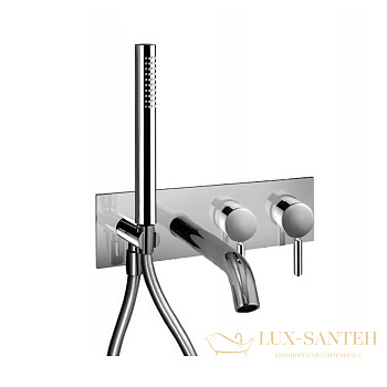 смеситель для ванны встраиваемый fantini nostromo, 50 93 e820b, с ручным душем, излив 150 мм, (наружняя часть), нержавеющая сталь