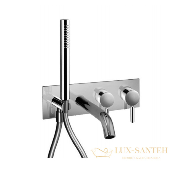 смеситель для ванны встраиваемый fantini nostromo, 50 93 e820b, с ручным душем, излив 150 мм, (наружняя часть), нержавеющая сталь