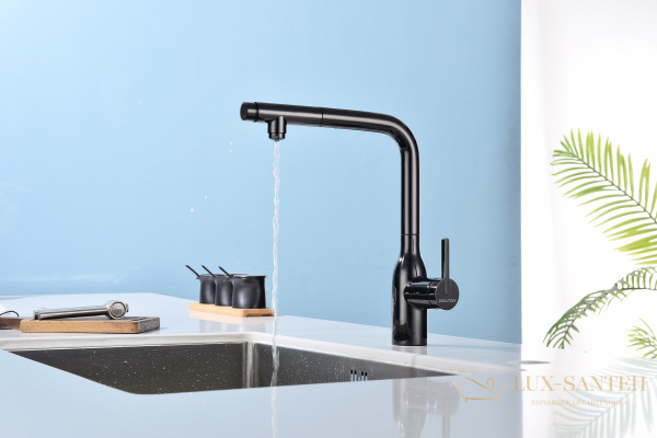 смеситель для кухни под фильтр с выдвижным изливом paulmark viper vi213105-gb, черный глянцевый