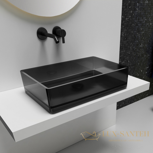 раковина накладная прозрачная abber kristall at2803onyx, 60х40 см, черный