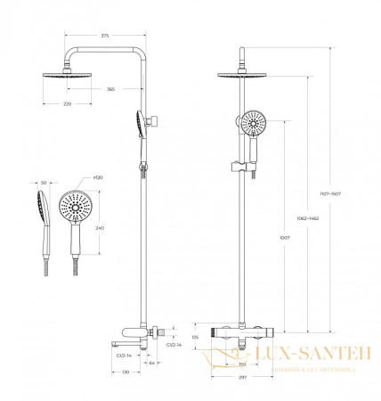 душевая система для ванны cezares stylus-cvd-boro, золото брашированное