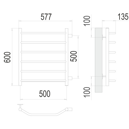 полотенцесушитель водяной terminus виктория 4670078530073 п6 500х600 с боковым подключением 500