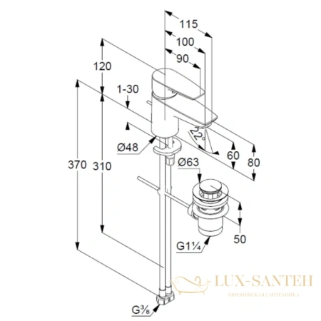 смеситель для раковины kludi pure&solid 343850575 с донным клапаном, хром