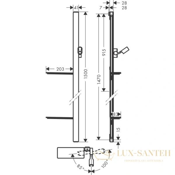 душевая штанга hansgrohe unica 27645000 150 см, хром