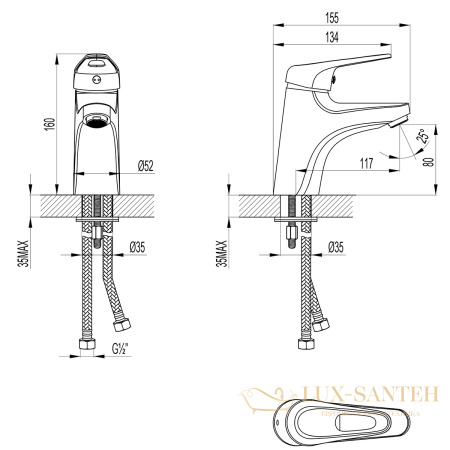 смеситель для раковины lemark luna lm4130c, хром
