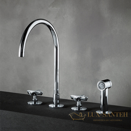 fantini icona classic, 53 02 r051, смеситель для кухни, 4 отв, без донного клапана, излив 215мм, с ручн душем, цвет хром