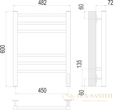 полотенцесушитель электрический terminus аврора 4670078527462 п6 450x600 кс 9003 белый матовый