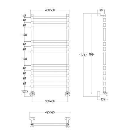 полотенцесушитель водяной 107,6х53,5 margaroli sole 464ts3611cr, хром