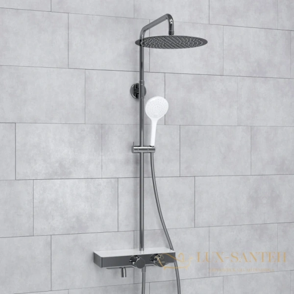 душевая система wasserkraft aller a113.117.155.ch thermo 400 мм, хром/белый