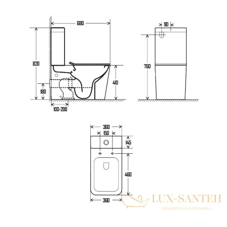 унитаз напольный безободковый aquame aqm1003, в комплекте c сиденьем softclose, горизонтальный выпуск, белый глянцевый