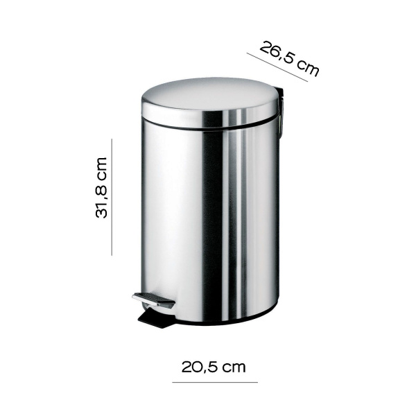 круглый контейнер для мусора с педалью (7 л.) gedy argenta 2409(13), хром