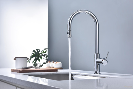 смеситель для кухни под фильтр с выдвижным изливом paulmark galant ga213077-cr, хром