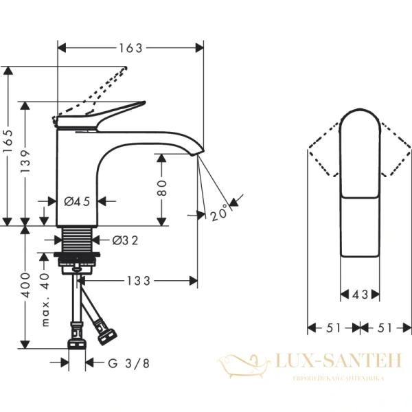 смеситель для раковины 80 hansgrohe vivenis 75012670 без донного клапана