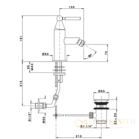смеситель для биде nicolazzi torre, 3903cr, хром