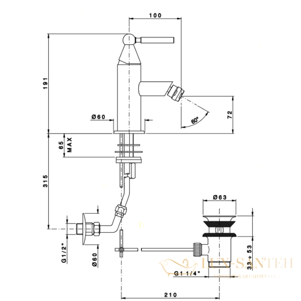 смеситель для биде nicolazzi torre, 3903cr, хром