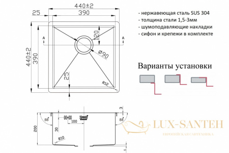 кухонная мойка zorg pvd grafit pvd 4444 grafit, графит