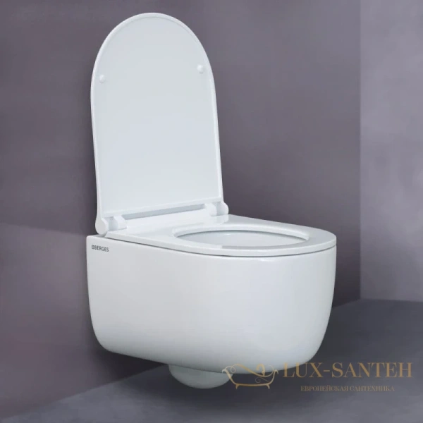 подвесной безободковый унитаз berges ego xl 082118 с сиденьем микролифт, белый