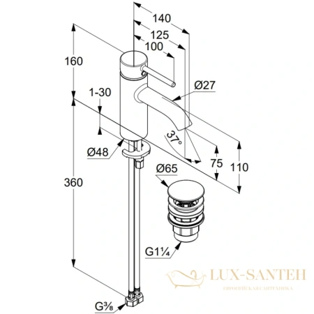 смеситель kludi bozz 38266n076 для раковины, с донным клапаном, золото матовое