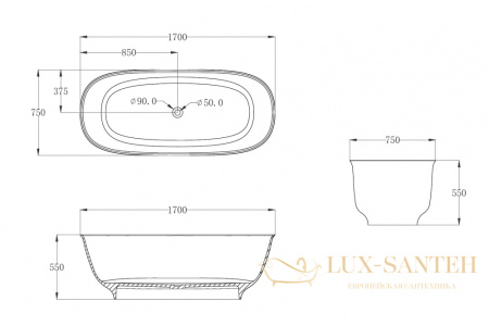 ванна свободностоящая прозрачная abber kristall at9707emerald, 170х75х55h см, зеленый глянцевый