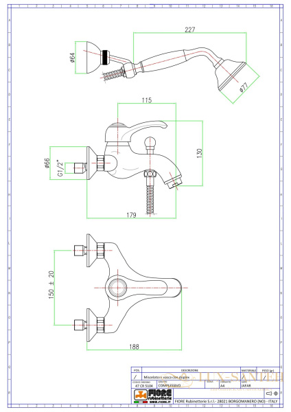 смеситель fiore jafar 47zz5104 для ванны с набором для душа, бронза