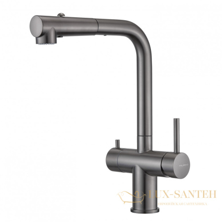 смеситель для кухни под фильтр с выдвижным изливом milacio mcu.561.gm, оружейная сталь