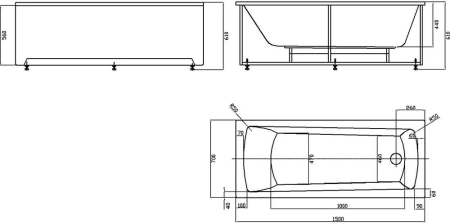 акриловая ванна aquatek либра new 150х70 lib150n-0000009 с фронтальным экраном (слив справа)