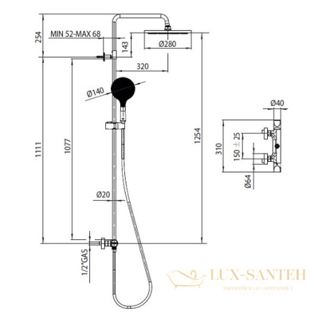 душевая система bossini apice monocomando l10506.030, хром