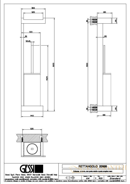 стойка gessi rettangolo 20868.031 для туалета, хром/черный