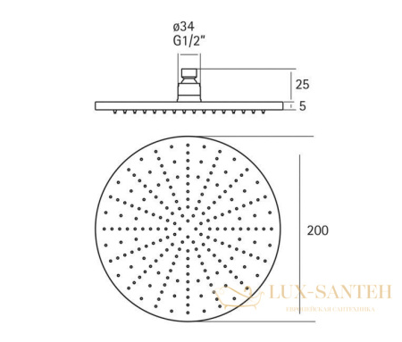 верхний душ ∅ 200 мм, cisal xion ds016430d1, нержавеющая сталь