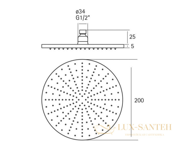 верхний душ ∅ 200 мм, cisal xion ds016430d1, нержавеющая сталь