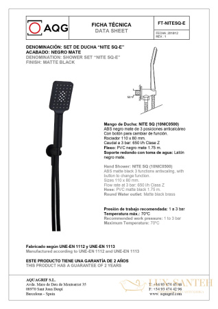 душевой комплект aqg alpha 19alpec21805 на 2 потребителя, черный матовый