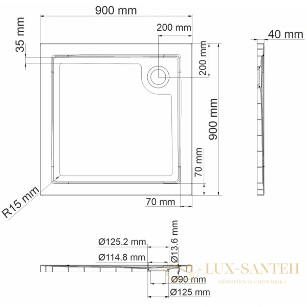душевой поддон wasserkraft salm 27t03 90х90 см, белый