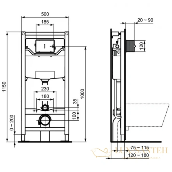 комплект унитаза с инсталляцией ideal standard tesi aquablade t386801